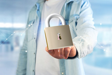 Poster - Padlock security connection isolated on a color background - 3d rendering