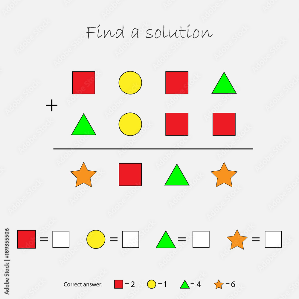 Stock Math Testing Kids Mathematics game with pictures (geometric shapes) for children, find a ...