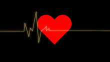 Electrocardiogram. Heartbeat Waves On Red Heart Over Black Background.Symbol Of Medical Cardiovascular Health Care Problems Due To Illness