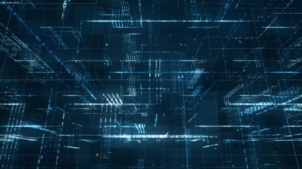 Leinwandbilder - Digital binary code matrix background - 3D rendering of a scientific technology data binary code network conveying connectivity, complexity and data flood of modern digital age