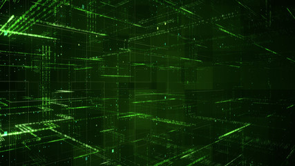 Digital binary code matrix background - 3D rendering of a scientific technology data binary code network conveying connectivity, complexity and data flood of modern digital age