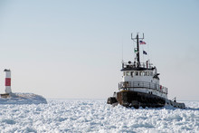 Tugboat Stuck In Lake Michigan Ice