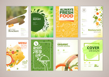 Set Of Restaurant Menu, Brochure, Flyer Design Templates In A4 Size. Vector Illustrations For Food And Drink Marketing Material, Ads, Natural Products Presentation Templates, Cover Design.
