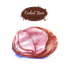 Hand-drawn Watercolor Cooked Ham Isolated On The White Background. Easter Holiday Dish
