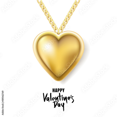 Valentines Day Vector Greeting Card Gold Necklace Chain With