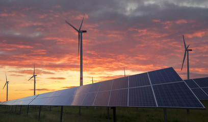 Wall Mural - photovoltaic panels and wind turbines-the concept of renewable energy sources