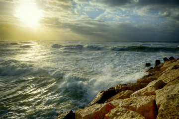 Wall Mural - view of Mediterranean stormy sea