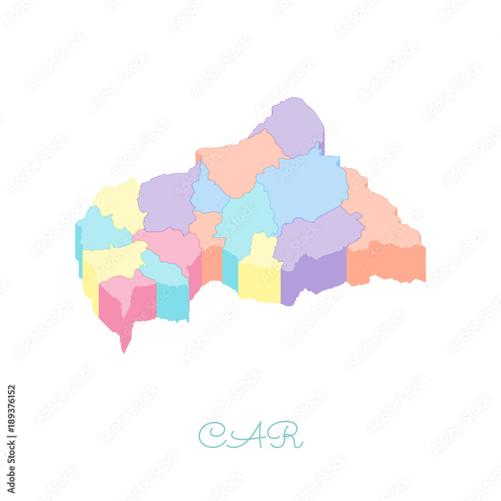 CAR region map: colorful isometric top view. Detailed map of CAR ...