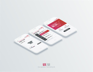 Poster - A conceptual mobile phones with a mobile app pagese. User experience, user interface in e-commerce. Website wireframe for mobile apps. 