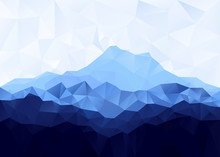 Triangle Geometrical Background With Blue Mountain Range . Raster Illustration.