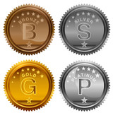 Fototapeta Miasto - Bronze Silver Gold Platinum Award Coins