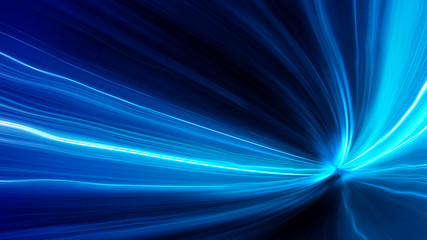 Fototapete - Acceleration speed motion on night road. Light and stripes moving fast over dark background. Abstract colorful Illustration.