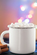 Enamel White Coffee Mug Cup of Cocoa Hot Drink Beverage with Marshmallow