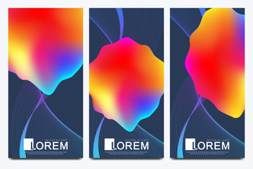 Poster - Modern set of vector flyers. Abstract fluid 3d shapes vector trendy liquid colors backgrounds set. Colored fluid graphic composition illustration.