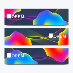 Poster - Modern set of vector banner. Abstract fluid 3d shapes vector trendy liquid colors backgrounds set. Colored fluid graphic composition illustration.