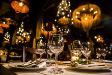 Luxury Elegant Table Setting Dinner In A Restaurant
