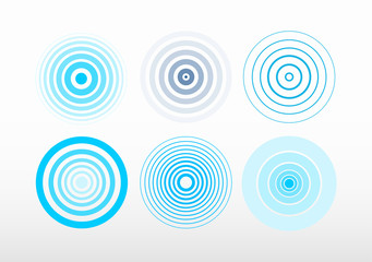 set of radar screen concentric circle. signal vector illustration. blue color ring. isolated on whit