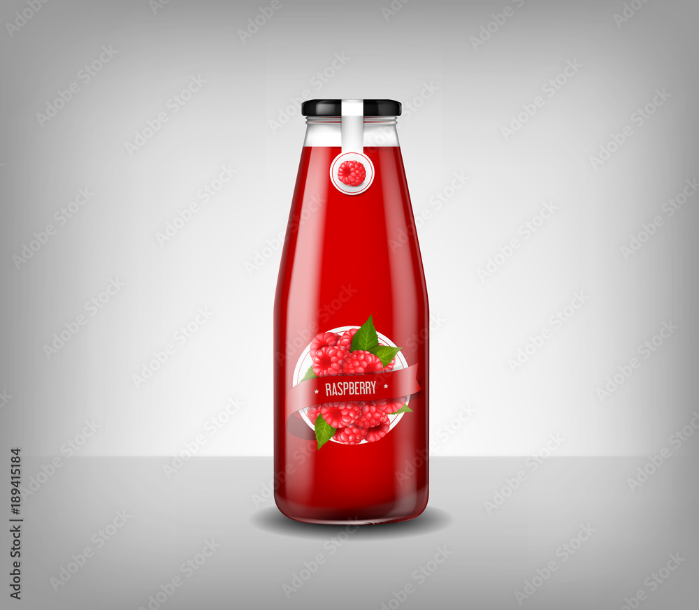 Realistic glass bottle of raspberry juice, drink isolated. Stock Vector ...