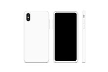 Blank White Phone Case Mock Up, Stand Isolated, 3d Rendering. Empty Smartphone Cover Mockup Ready For Logo Or Pattern Print Presentation. Cellphone Protector Cover Concept. Cell Plastic Casing Design
