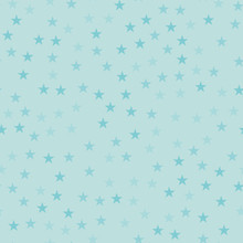 Turquoise Stars Seamless Pattern On Light Blue Background. Dazzling Endless Random Scattered Turquoise Stars Festive Pattern. Modern Creative Chaotic Decor. Vector Abstract Illustration.