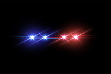 Police Car Flash Effect On Dark Background. Vector Illustration.