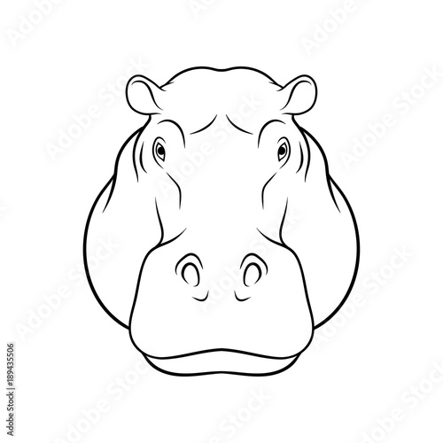 Cuadros en Lienzo Sketch of hippopotamus head, portrait of forest animal black and white hand draw