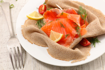 Canvas Print - buckwheat crepe with smoked salmon