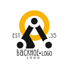 Sticker - Backhoe logo design, estd 1935, excavator equipment service yellow and black retro label vector Illustration