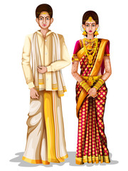Wall Mural - Andhrait wedding couple in traditional costume of Andhra Pradesh, India