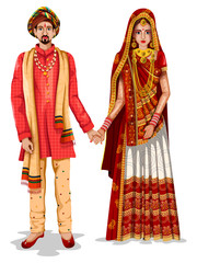 Wall Mural - Gujaratii wedding couple in traditional costume of Gujarat, India