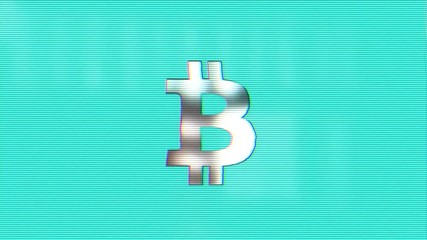 Aufkleber - Abstract animation of bitcoin currency sign. Crypto currency bitcoin. Global internet worldwide. Blue background. TV noise