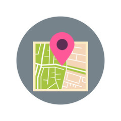 Poster - Map With Pointer Pin Icon Travel Destination Concept Flat Vector Illustration