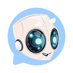 Poster - chat bot cute in speech bubble icon concept of chatbot or chatterbot technology flat vector illustra