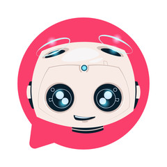 Poster - chat bot cute in speech bubble icon concept of chatbot or chatterbot technology flat vector illustra