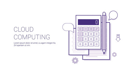 Poster - Cloud Computing Technology Concept Banner With Copy Space Thin Line Vector Illustration