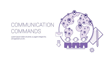 Wall Mural - Communication Commands Global Network Technology Concept Banner With Copy Space Thin Line Vector Illustration