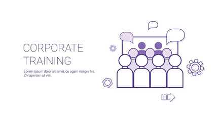 Poster - corporate training business coaching concept banner with copy space thin line vector illustration