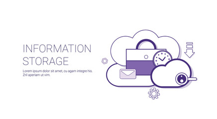 Poster - Information Storage Database Cloud Technology Concept Banner With Copy Space Thin Line Vector Illustration