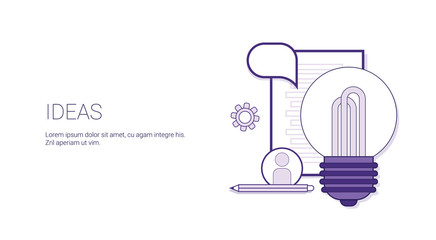 Poster - ideas lightbulb creative development concept banner with copy space thin line vector illustration