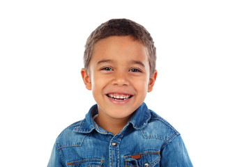 Canvas Print - Funny small child with denim t-shirt