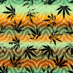 Poster - Seamless background pattern. Grunge ethnic background and hemp leaves.