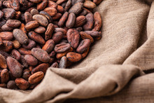 Raw Cocoa Beans In A Sack