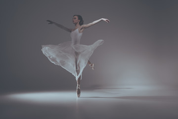 Wall Mural - elegant ballet dancer dancing in white dress