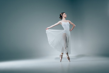 Wall Mural - beautiful elegant ballet dancer in white dress