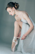 © LIGHTFIELD STUDIOS - ballerina wearing ballet shoes on feet, isolated on grey