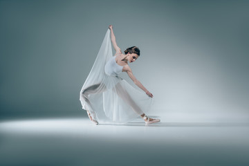 Wall Mural - elegant beautiful ballerina dancing in white dress