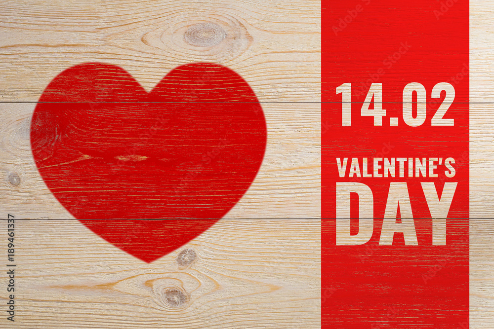 Obraz na płótnie 14.02 valentine's day, heart and text painted on wooden wall w salonie
