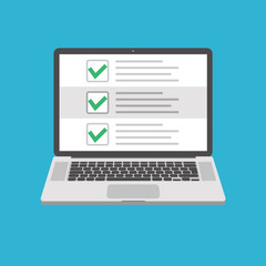 Wall Mural - laptop with a checklist . all green ticks. vector illustration in flat style