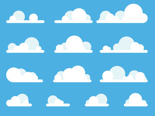 Cartoon Clouds Set On Blue Sky Background