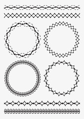 Poster - set of four decorative round frames and four decorative line borders in similar style.